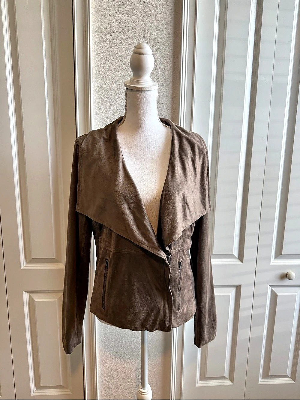 Mystree Faux Suede Moto Jacket in Taupe